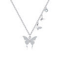 wholesale 925 Sterling Silver Elegant Moissanite Butterfly Necklace With Triple Charm Design-0-0