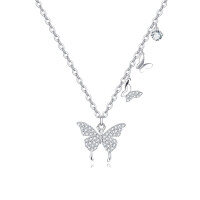 wholesale 925 Sterling Silver Elegant Moissanite Butterfly Necklace With Triple Charm Design-undefined