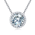 wholesale 925 Sterling Silver Elegant Solitaire Moissanite Necklace With Halo Setting-0-5