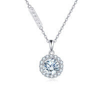 wholesale 925 Sterling Silver Elegant Sterling Silver Zircon Halo Pendant Necklace For Women-undefined