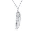 wholesale 925 Sterling Silver Elegant Silver Feather Pendant Necklace With Sparkling Zircon Accent-0-0