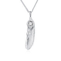 wholesale 925 Sterling Silver Elegant Silver Feather Pendant Necklace With Sparkling Zircon Accent-undefined