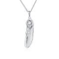 wholesale 925 Sterling Silver Elegant Silver Feather Pendant Necklace With Sparkling Zircon Accent-0-5