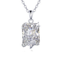 wholesale 925 Sterling Silver Radiant Cut Zircon Star Accent Necklace In Sterling Silver-undefined