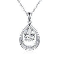 wholesale 925 Sterling Silver Elegant Teardrop Zircon Pendant Necklace With Sparkling Accents In Sterling Silver-