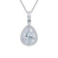 wholesale 925 Sterling Silver Elegant Teardrop Zircon Pendant Necklace With Sparkling Solitaire Halo Design-0-0