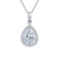 wholesale 925 Sterling Silver Elegant Teardrop Zircon Pendant Necklace With Sparkling Solitaire Halo Design-undefined