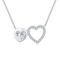 wholesale 925 Sterling Silver Elegant Double Heart Zircon Necklace In Sterling Silver-undefined