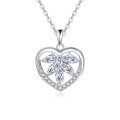 wholesale 925 Sterling Silver Elegant Silver Heart-shaped Zircon Floral Pendant Necklace-0-0