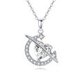 wholesale 925 Sterling Silver Eternal Love Zircon Heart & Crescent Moon Silver Necklace-0-0