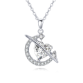 wholesale 925 Sterling Silver Eternal Love Zircon Heart & Crescent Moon Silver Necklace-0-5