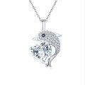 wholesale 925 Sterling Silver Elegant Dolphin Heart-shaped Zircon Pendant Necklace-0-0