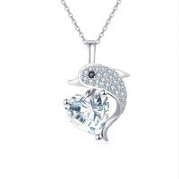 wholesale 925 Sterling Silver Elegant Dolphin Heart-shaped Zircon Pendant Necklace-undefined