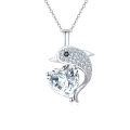 wholesale 925 Sterling Silver Elegant Dolphin Heart-shaped Zircon Pendant Necklace-0-6