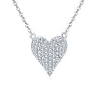 wholesale 925 Sterling Silver Elegant Zircon Heart Pendant Necklace-