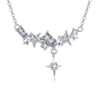 wholesale 925 Sterling Silver Elegant Starburst Necklace With Sparkling Celestial Charm And Delicate Chain Links-undefined