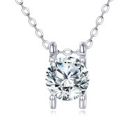 wholesale 925 Sterling Silver Elegant Solitaire Zircon Pendant Necklace In Plated with White Gold-undefined