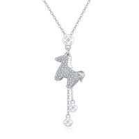 wholesale 925 Sterling Silver Elegant Zircon-encrusted Horse Pendant Necklace With Adjustable Chain-undefined