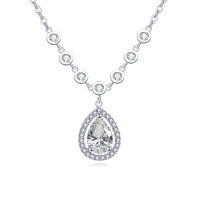 wholesale 925 Sterling Silver Elegant Teardrop Zircon Pendant Necklace With Sparkling Accents-undefined