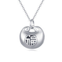 wholesale 925 Sterling Silver Sterling Silver Round Pendant Necklace With Engraved Chinese Character-undefined