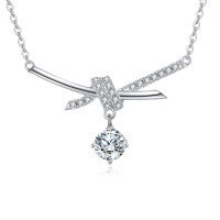 wholesale 925 Sterling Silver Elegant Zircon Crossed Bar Pendant Necklace In Silver – Sparkling Jewelry Piece-undefined