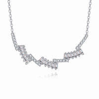 wholesale 925 Sterling Silver Elegant Zigzag Zircon Necklace With Baguette And Round Cut Gems-undefined