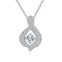 wholesale 925 Sterling Silver Elegant Zircon Teardrop Pendant Necklace With Sparkling Accents-undefined