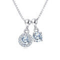 wholesale 925 Sterling Silver Elegant Silver Zircon Pendant Necklace With Dual Charm Design-0-0