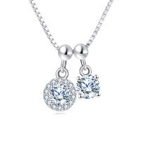wholesale 925 Sterling Silver Elegant Silver Zircon Pendant Necklace With Dual Charm Design-undefined