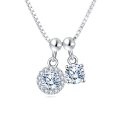 wholesale 925 Sterling Silver Elegant Silver Zircon Pendant Necklace With Dual Charm Design-0-5