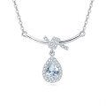 wholesale 925 Sterling Silver Elegant Zircon Teardrop Necklace With Bow Accent In Sterling Silver-0-0