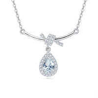 wholesale 925 Sterling Silver Elegant Zircon Teardrop Necklace With Bow Accent In Sterling Silver-undefined