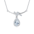 wholesale 925 Sterling Silver Elegant Zircon Teardrop Necklace With Bow Accent In Sterling Silver-0-5