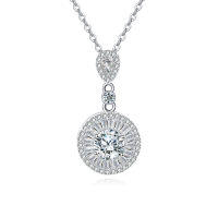 wholesale 925 Sterling Silver Elegant Plated with White Gold Zircon Halo Pendant Necklace-undefined