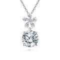 wholesale 925 Sterling Silver Elegant Zircon Floral Pendant Necklace With Sparkling Center Stone-0-0