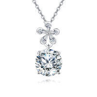 wholesale 925 Sterling Silver Elegant Zircon Floral Pendant Necklace With Sparkling Center Stone-undefined