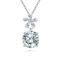 wholesale 925 Sterling Silver Elegant Zircon Floral Pendant Necklace With Sparkling Center Stone-0-5