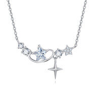wholesale 925 Sterling Silver Elegant Star Crystal Heart Necklace In Sterling Silver-undefined