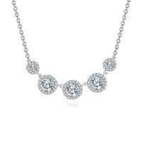 wholesale 925 Sterling Silver Elegant Zircon Halo Necklace: Timeless Elegance With Five Radiant Stones-undefined