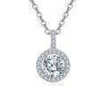 wholesale 925 Sterling Silver Elegant Round Halo Solitaire Moissanite Pendant Necklace In Plated with White Gold-0-0