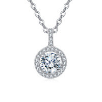 wholesale 925 Sterling Silver Elegant Round Halo Solitaire Moissanite Pendant Necklace In Plated with White Gold-