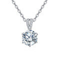 wholesale 925 Sterling Silver Elegant Solitaire Moissanite Pendant Necklace With Micro-pave Accents On Delicate Chain-0-0