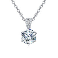 wholesale 925 Sterling Silver Elegant Solitaire Moissanite Pendant Necklace With Micro-pave Accents On Delicate Chain-