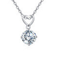wholesale 925 Sterling Silver Elegant Heart-shaped Moissanite Pendant Necklace With Chain Link Design-0-0