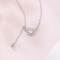 wholesale 925 Sterling Silver Elegant Square Moissanite Pendant Necklace With Adjustable Chain-0-3