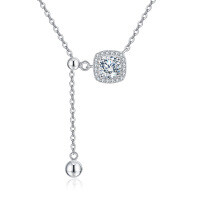 wholesale 925 Sterling Silver Elegant Square Moissanite Pendant Necklace With Adjustable Chain-