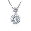 wholesale 925 Sterling Silver Elegant Double Moissanite Pendant Necklace With Silver Chain-0-0