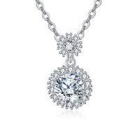 wholesale 925 Sterling Silver Elegant Double Moissanite Pendant Necklace With Silver Chain-