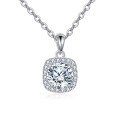 wholesale 925 Sterling Silver Elegant Moissanite Halo Square Pendant Necklace On Delicate Silver Chain – Timeless Luxury Jewelry-0-0