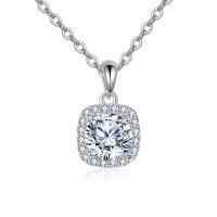 wholesale 925 Sterling Silver Elegant Moissanite Halo Square Pendant Necklace On Delicate Silver Chain – Timeless Luxury Jewelry-